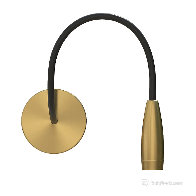 Minimalist Gold Wall Light With Black Curved Arm Circular Base And Modern Interior Design 3d model 