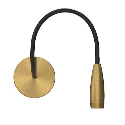 Minimalist Gold Wall Light With Black Curved Arm Circular Base And Modern Interior Design 3d model