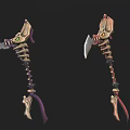 Fantasy Skeleton Weapon With Glowing Green Yellow Eyes And Purple Red Accents