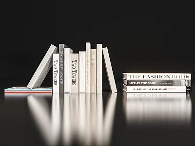 Stylish Book Ornament Display With Stacked Books And Reflective Surface Decor 3d model