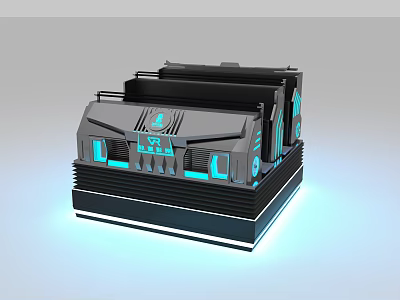 Futuristic Mechanical Device With Gray Black Exterior Blue Illuminated Panels And Layered Structure 3d model