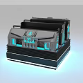 Futuristic Mechanical Device With Gray Black Exterior Blue Illuminated Panels And Layered Structure