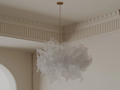 Elegant White Chandelier with Flowy Petal Design in Indoor Space with Decorative Ceiling Moldings 3d model