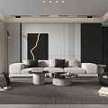 Modern Living and Dining Room Interior Design with Grey Sofa Coffee Table Rug and Artwork