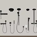 Black Wall Mounted Shower Fixtures With Various Styles And Handheld Hoses