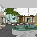 Bright Modern Sales Office With Green Plants Tree Trunks Tables Bookshelf And Large Windows