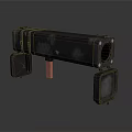 Black Cylindrical Weapon Launcher With Square Bases And Red Central Component 3d model