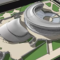 Modern Museum Building Design With Curved Roof And Surrounding Greenery Plaza 3d model