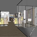 Modern Clothing Store Interior With Dresses On Display Racks And Glass Doors