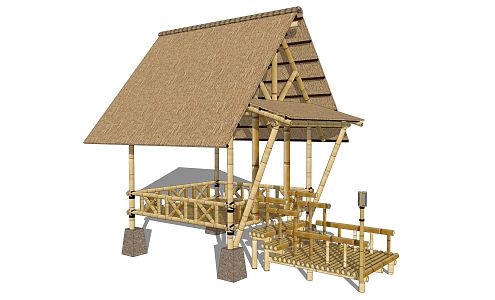 New Chinese Style Pavilion Bamboo House Architecture 3d model