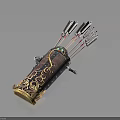 Decorative Leather Quiver With Arrows And Intricate Gold Black Patterns