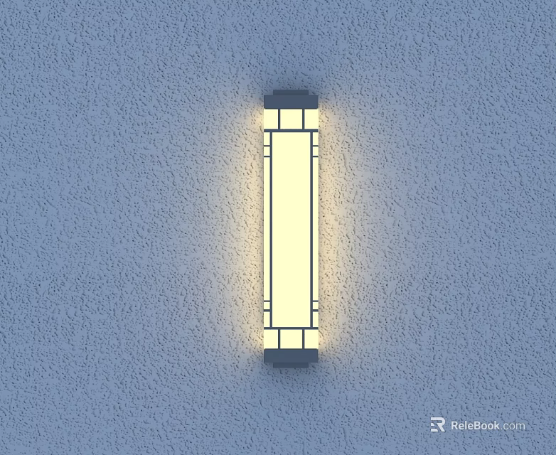 Modern Rectangular Wall Lamp with Black Frame Illuminated on Grey Textured Wall 3d model