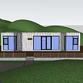 Industrial Workshop Container Structure Modern Exterior With White Railings Front Pathway And Surrounding Trees