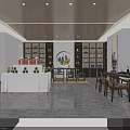 Elegant Chinese Specialty Store Interior With Wooden Shelves Tables Chairs And Display Products