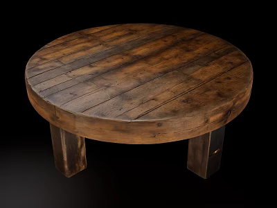 Rustic Wooden Dining Chair With Round Seat And Natural Wood Grain Details 3d model