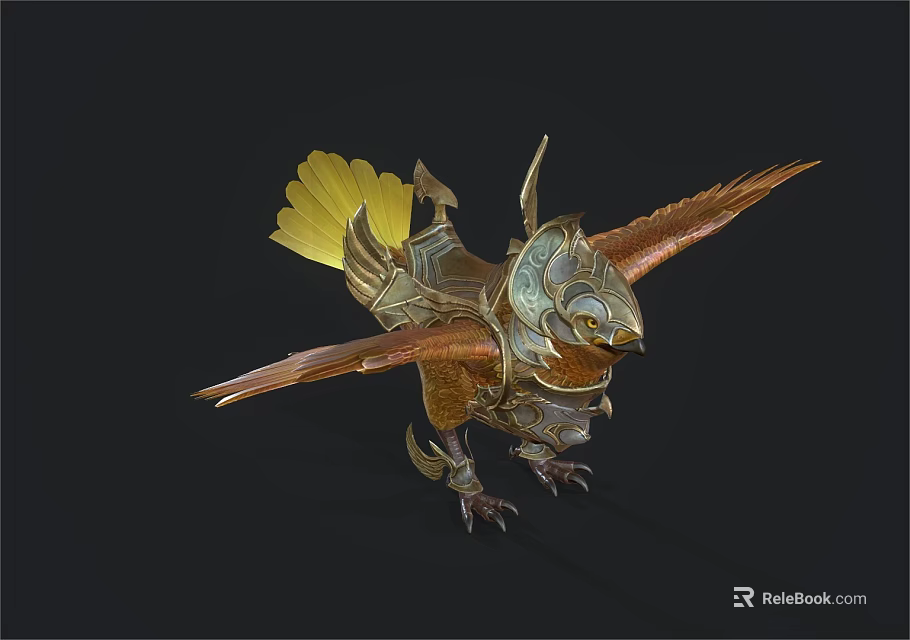 Majestic Winged Mythical Bird With Golden Feathers And Metallic Armor Design 3d model 