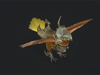 Majestic Winged Mythical Bird With Golden Feathers And Metallic Armor Design 3d model