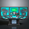 Modern Control Console With Multiple Screens Blue Interface Keyboards And Buttons 3d model