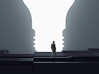 Modern Minimalist Background Wall with Light Bulb Shaped Hollow Design and Light Through Steps 3d model