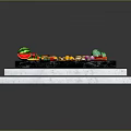 Assorted Fresh Foods Display With Fruits Vegetables Meats And Cheeses On Black Slab