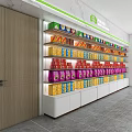 Modern Supermarket Department Store Interior With Shelves Full Of Various Products And Checkout Counter
