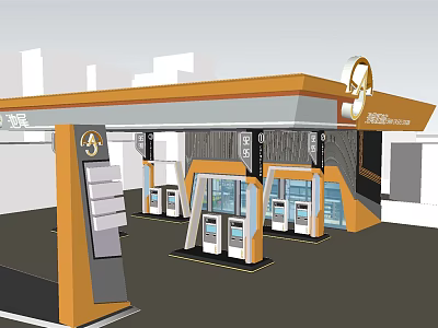 Modern Gas Station Exterior Design With Fuel Pumps And Canopy Structure 3d model
