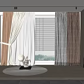 Modern Living Room Curtains In Beige And White With Window Blinds And Wooden Furniture