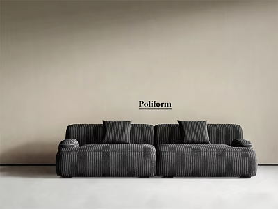 Modern Gray Corduroy Double Sofa With Two Cushions And Simple Beige Wall Background 3d model