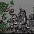 Courtyard Garden With Gray Rocks Twisted Pine Trees Small Green Plants And Gravel Ground