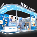 STU Exhibition Booth Modern Blue Curved Top Design With Ultrasonic Products Staff And Data Displays