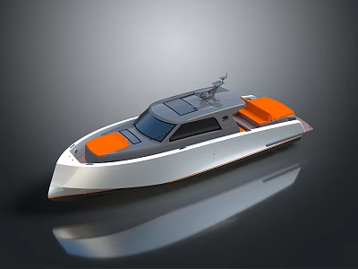 Modern Gray and Orange Motorboat with Sleek Deck and Cabin Design 3d model