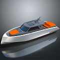 Modern Gray and Orange Motorboat with Sleek Deck and Cabin Design