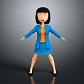 Cartoon Style Female Game Movie Character With Blue Blazer Orange Top And Short Black Hair
