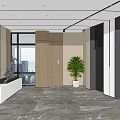 Modern Lobby Reception Desk Design With Marble Floor Green Plants And Elevators 3d model