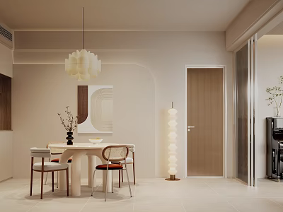 Modern Restaurant Dining Area With Dining Table Chairs Pendant Light Floor Lamp And Wall Decor 3d model