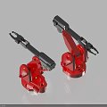 Two Red Robotic Arm Models For Desktop Decorative Display With Metallic Joints And Stable Base 3d model