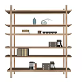 Modern Wooden Etagere With Decorative Vase Teacups Books And Storage Boxes