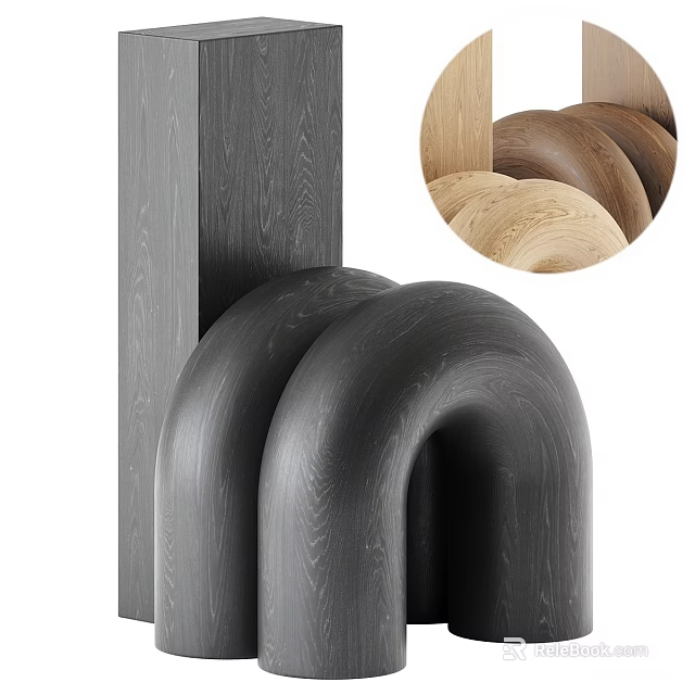 Modern Curved Wooden Stool Design With Natural Oak And Walnut Wood Finishes 3d model 