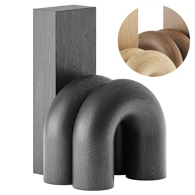 Modern Curved Wooden Stool Design With Natural Oak And Walnut Wood Finishes 3d model