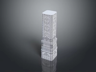 Landscape Featuring White Carved Column With Intricate Patterns And Reflection On Dark Background 3d model
