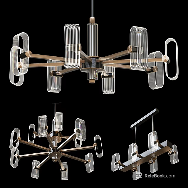 Modern Chandelier Designs With Transparent Acrylic Elements And Geometric Metal Frame Structure 3d model 