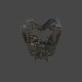 Dinosaur Skull Fossil With Detailed Skeletal Structure And Sharp Teeth On Black Background