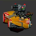 Cartoon Style Tank With Yellow Body Red White Stripes Red Wheels And Top Cannon