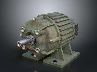 Heavy Duty Industrial Electric Motor With Metal Casing Bolted Base And Heat Sink Structure 3d model