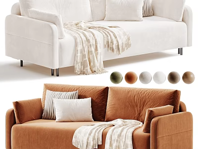 Modern Two Seater Sofa With Color Options Blanket And Decorative Pillows 3d model