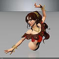 3D Female Character Adorned With Golden Jewelry Red Hair Red Brown Outfit In Kneeling Pose