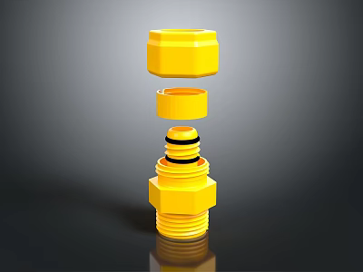 Yellow Mechanical Components Stacked With Hexagonal Nut Seal Ring And Fitting 3d model