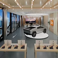 MI Digital Store Showcasing Modern Car Models On Display Platforms With Bright Lighting 3d model