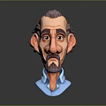 Cartoon Male Character 3D Head Model With Beard Brown Hair And Blue Shirt