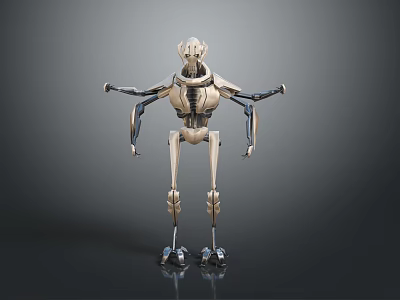 Mechanical Robot Character With Metallic Structure And Futuristic Design On Dark Reflective Surface 3d model